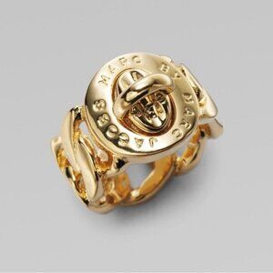 Marc by Marc Jacobs Gold Katie Logo Turn Lock Detail Ring Size 6 NWT